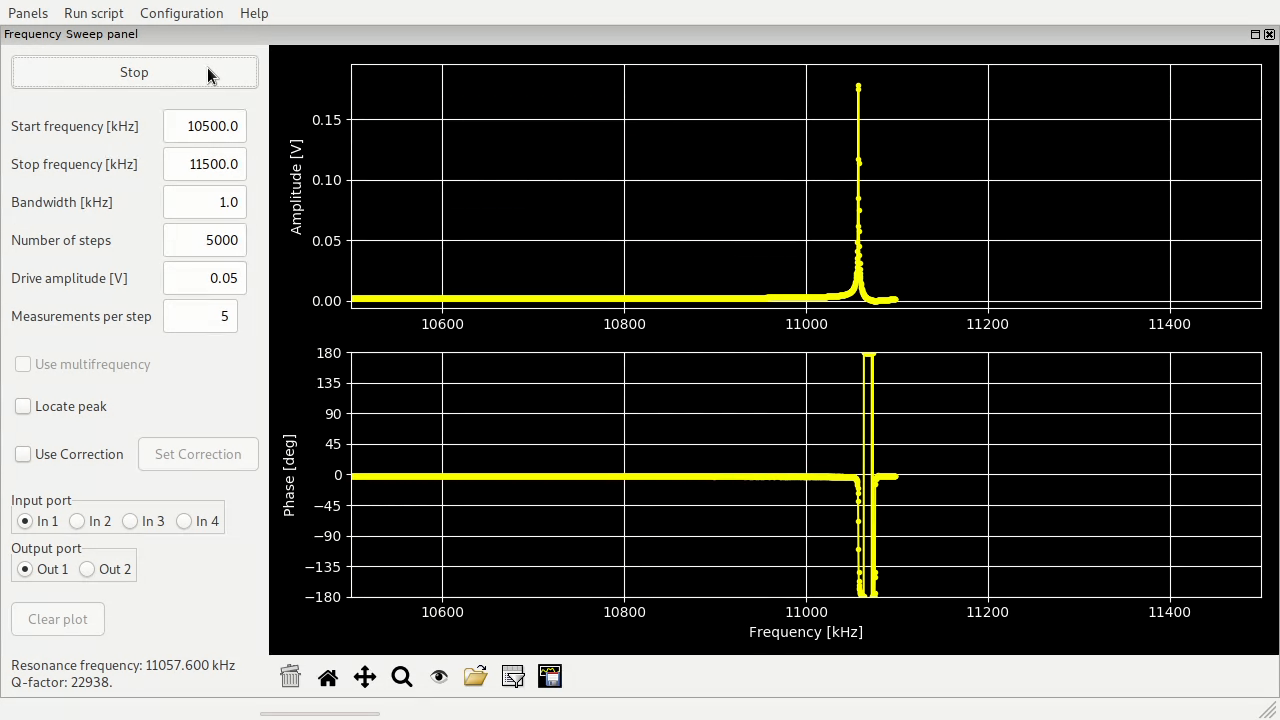 Single shot can be combined with frequency sweeping to speed up the acquisition of broad frequency sweeps with high resolution. See the video for a comparison between first a regular, single frequency sweep taking 30 s, followed by the same sweep with the multifrequency option taking just a few seconds.